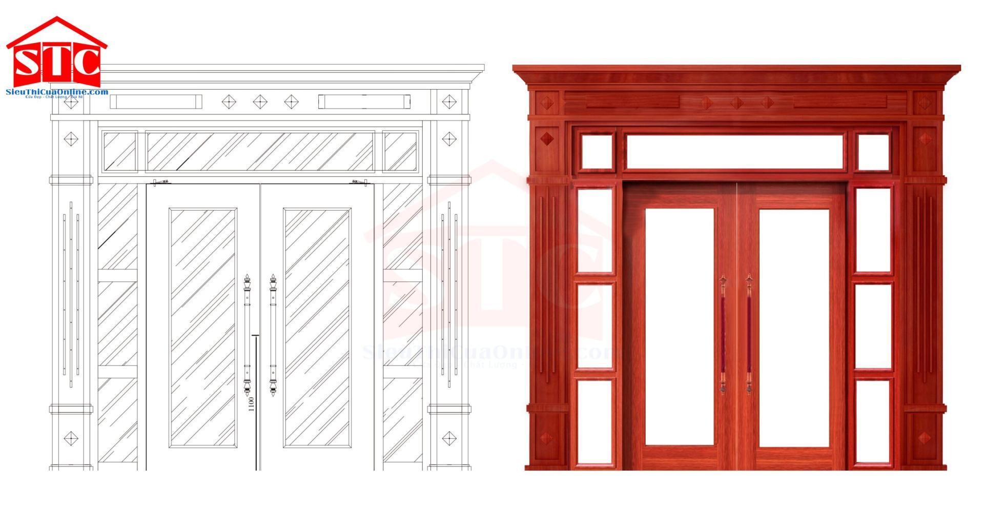 Cửa thép vân gỗ 4 cánh Trend-4