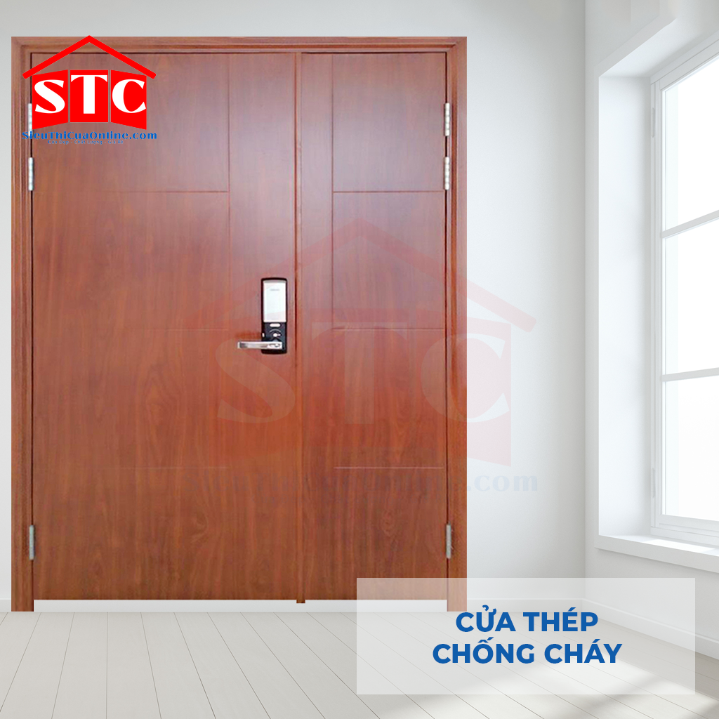 Cửa thép chống cháy TCC 2P vân gỗ