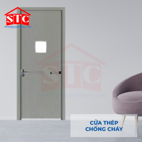 Cửa thép chống cháy TCC P1G1 xám thanh thoát hiểm