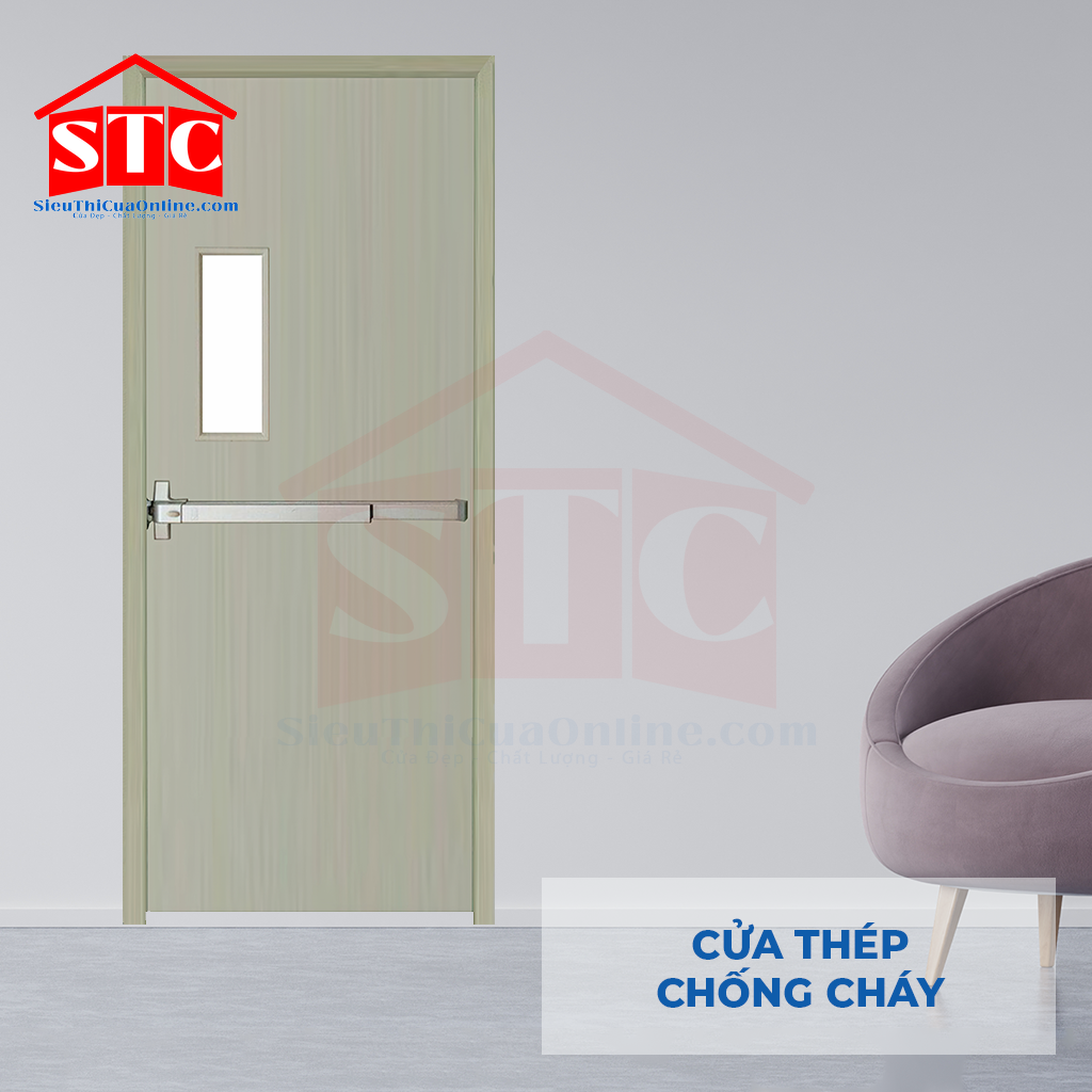 Cửa thép chống cháy TCC P1G1 xám thanh thoát hiểm