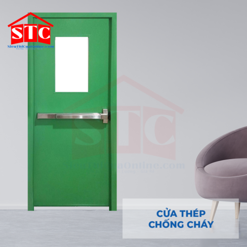 Cửa thép chống cháy TCC P1G1 xanh
