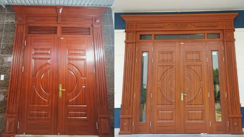 Mẫu cửa thép vân gỗ 2 cánh an toàn