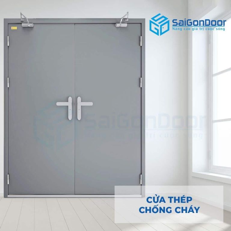 Cửa Thép Chống Cháy TCC 2P dung 2 tay nam cua 6 Cửa thép chống cháy TCC 2P dung 2 tay nam cua