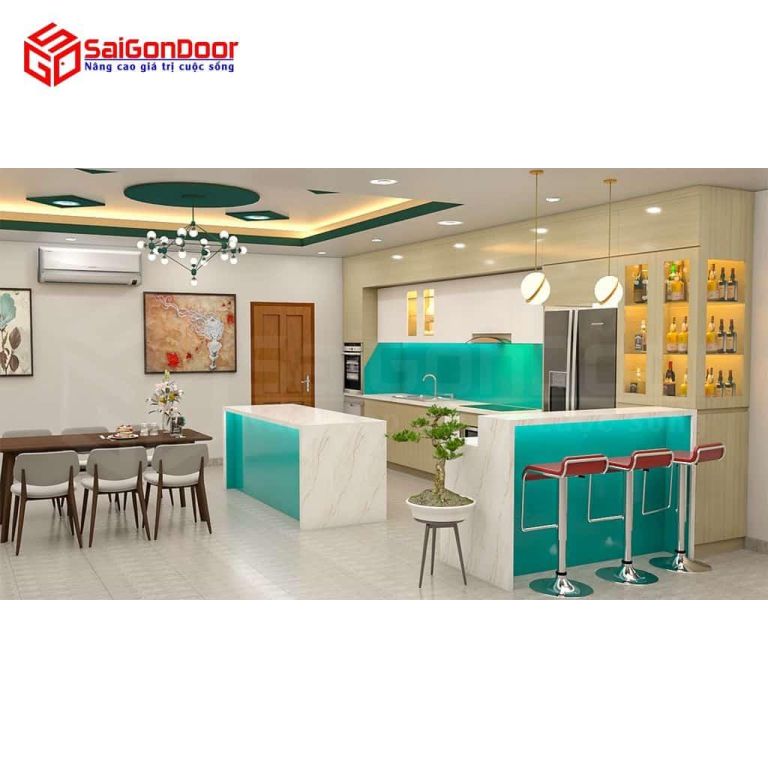 Nội thất nhà bếp kiểu châu Âu có bar mini 3 Bep kieu chau Au co bar mini.png