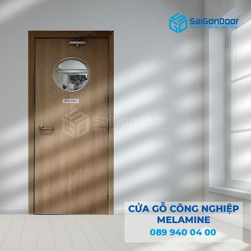 Mẫu cửa văn phòng gỗ công nghiệp Melamine fix ô kính tròn Mẫu cửa văn phòng gỗ công nghiệp Melamine fix ô kính tròn