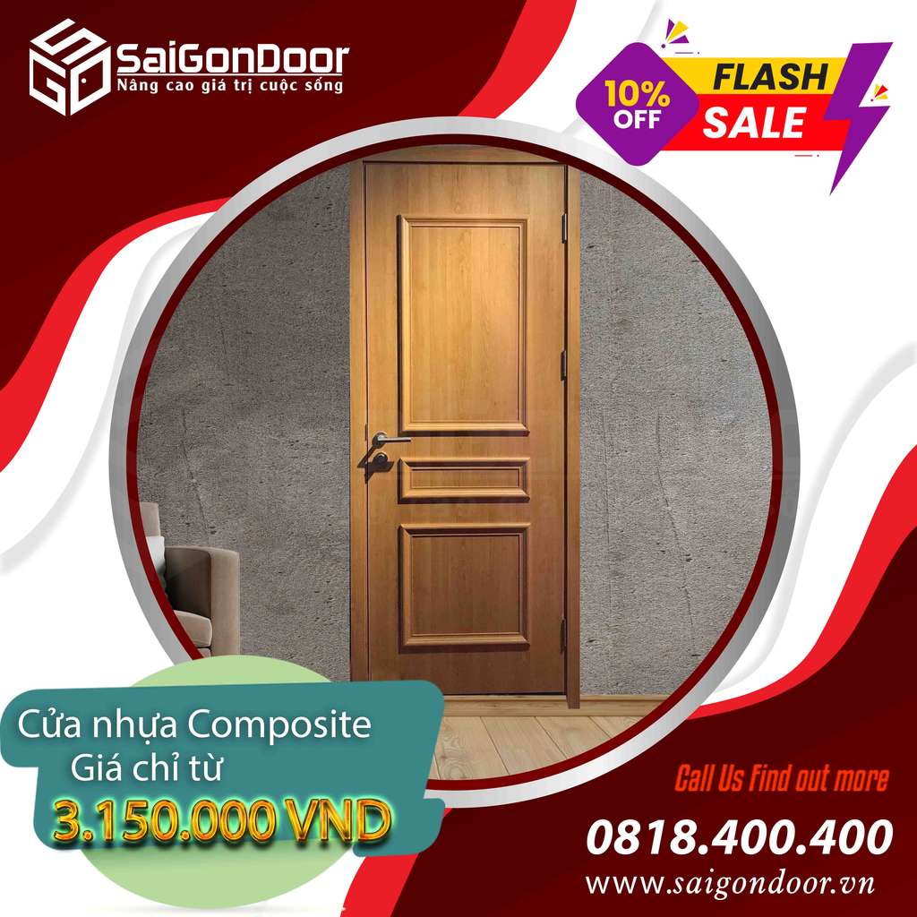 Cửa nhựa Composite được làm từ nhựa và gỗ nên rất chắc chắn và không thấm nước