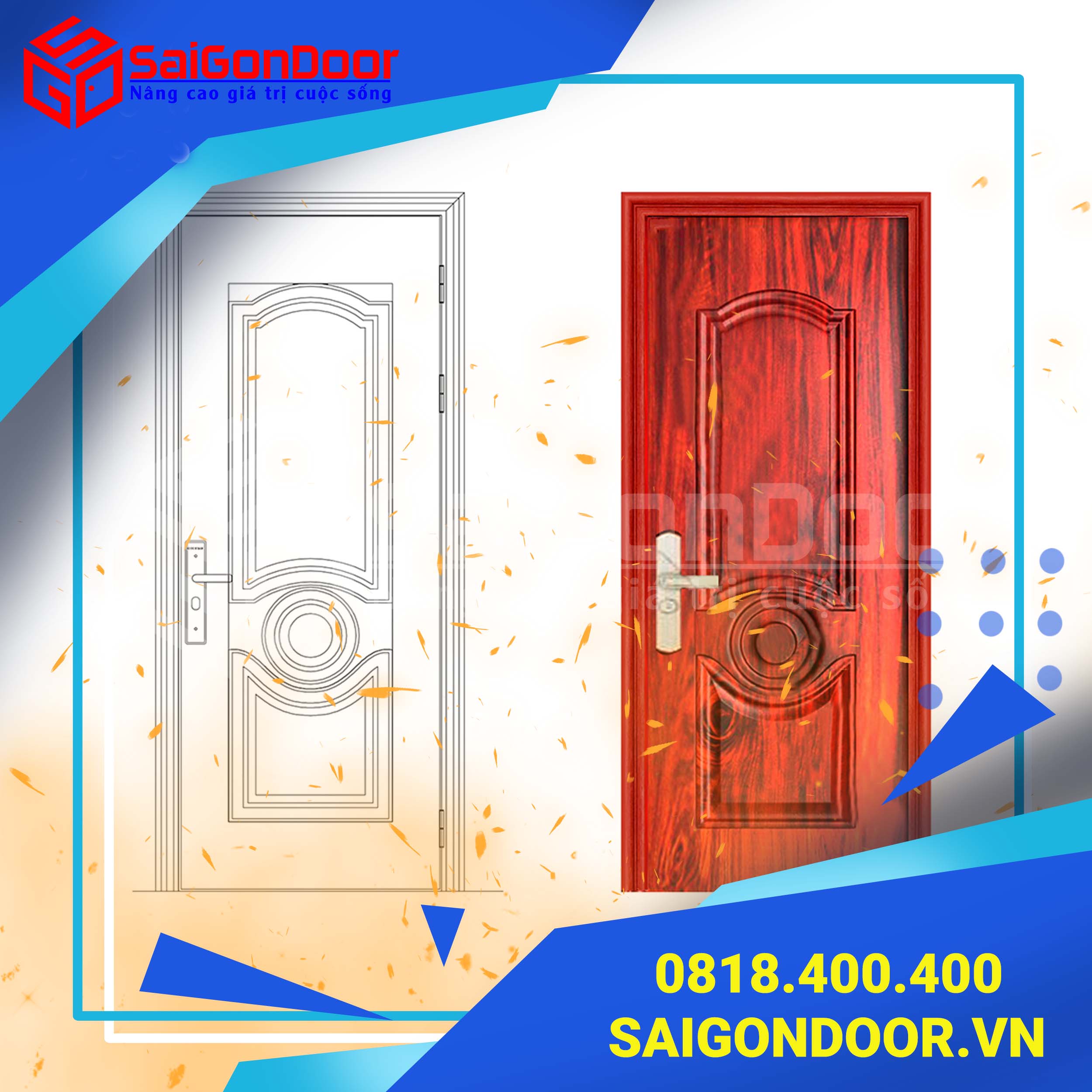 Cửa thép vân gỗ dùng làm cửa nhà biệt thự, cửa khách sạn cao cấp