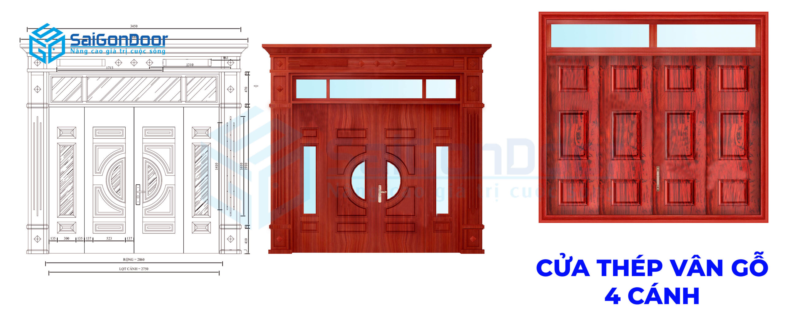 Mẫu cửa 4 cánh dùng làm cửa chính
