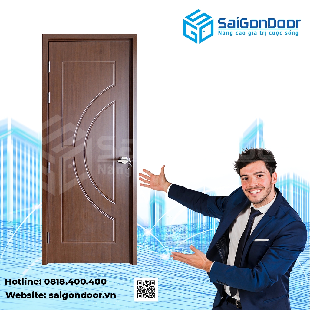 Mẫu cửa nhựa gải gỗ đẹp giá rẻ dùng cho phòng khách sạn