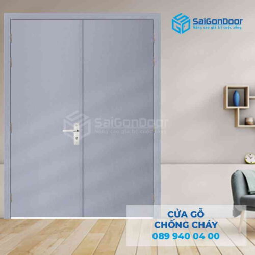 Cửa Gỗ Chống Cháy 2P son xam trang