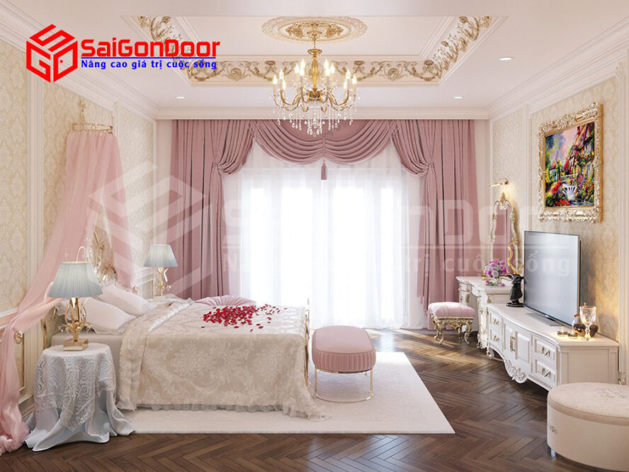 Bố trí màu sắc cửa phòng ngủ và không gian căn phòng cho nữ