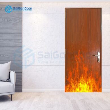 Cửa thép chống cháy mẫu phẳng vân gỗ