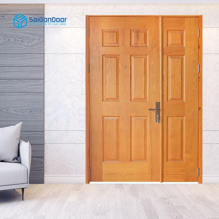Cửa gỗ công nghiệp HDF Veneer 2 cánh