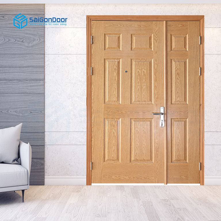 Cửa gỗ công nghiệp HDF Veneer 2 cánh