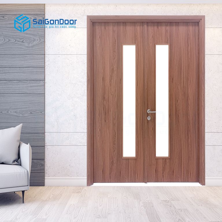 Cửa gỗ công nghiệp MDF Veneer 2 cánh