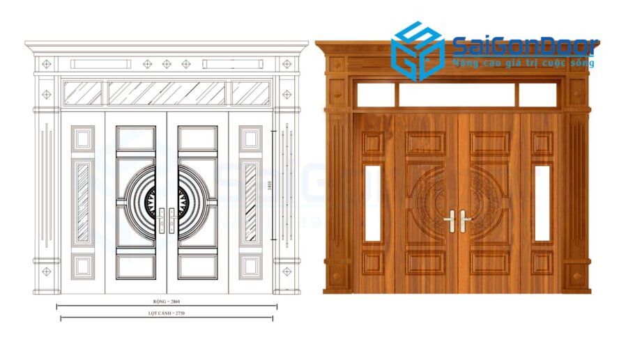 Cửa thép vân gỗ 2 cánh