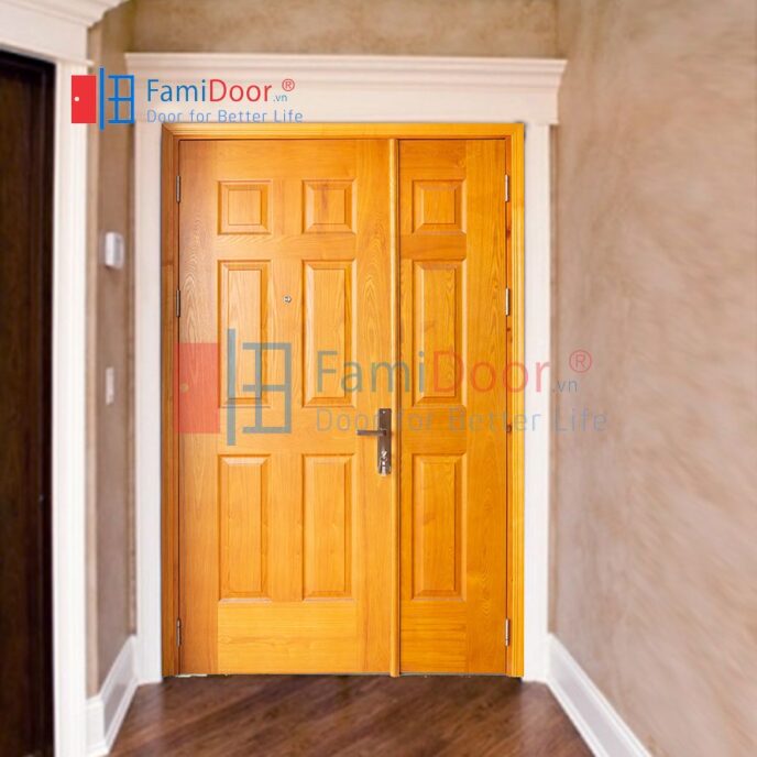 Cửa HDF veneer 2 cánh Mẫu 9A-Ash