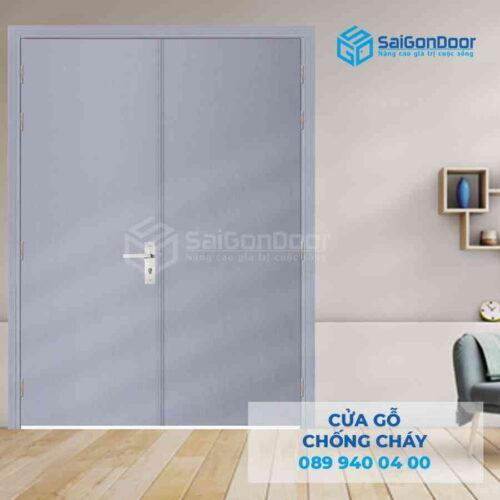 Cửa Gỗ Chống Cháy 2P son xam trang