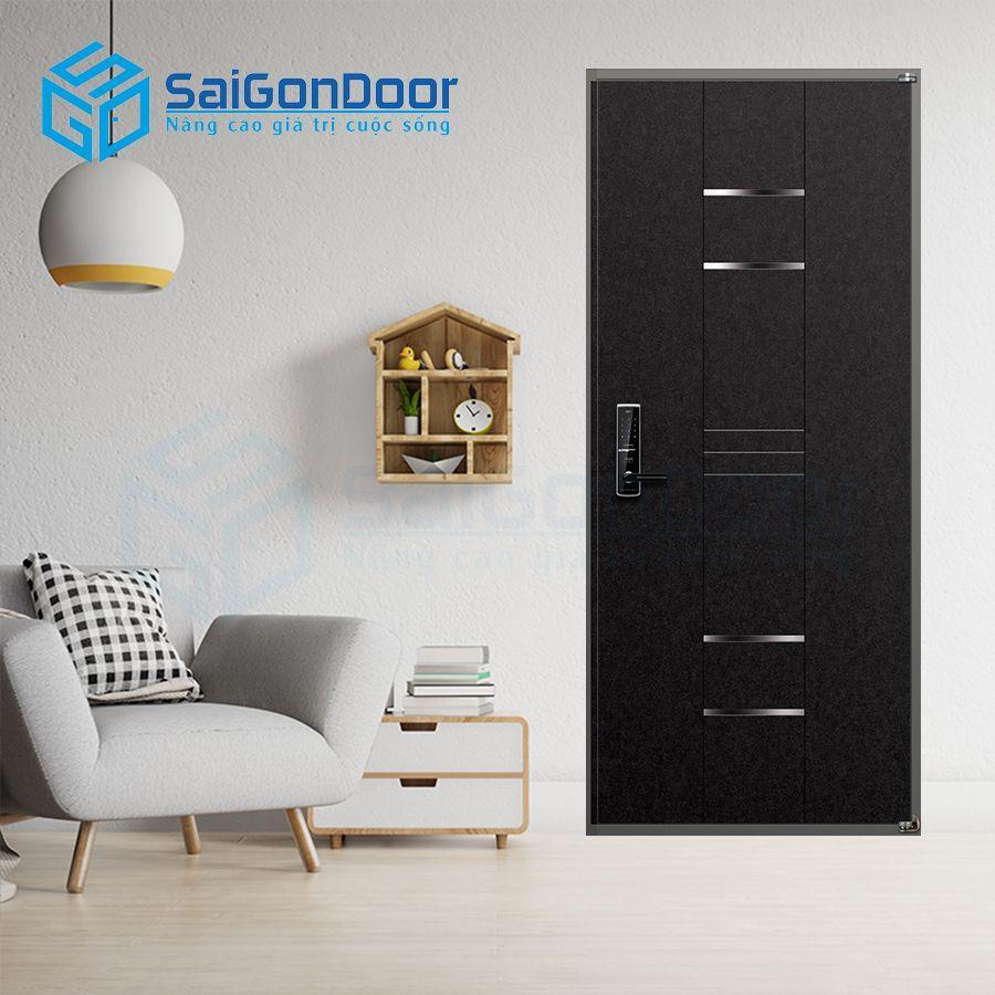 Cửa thép giá rẻ hiện đại màu đen S-514-RB