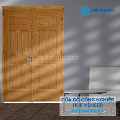 Cửa Gỗ HDF Veneer 12A Sồi 2 canh-SGD