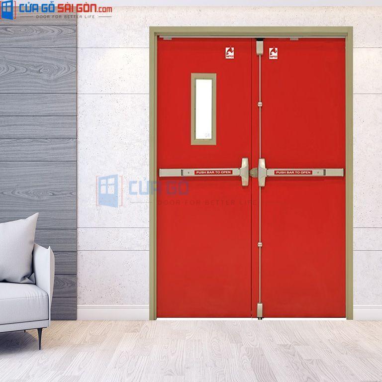 Cửa thép chống cháy 2P1G1 kèm thanh thoát hiểm đôi