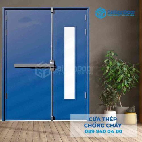 Cửa Thép Chống Cháy 2P1G1 xanh duong