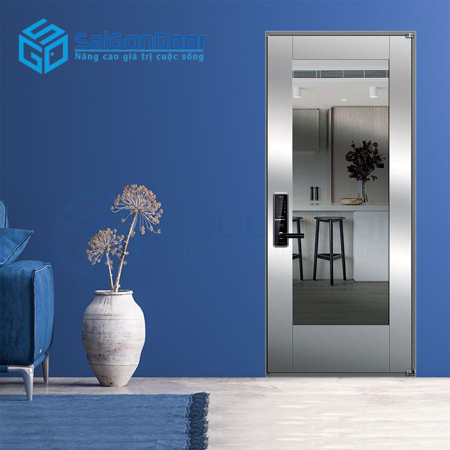 Cửa thép giá rẻ Hàn Quốc có ô kính cách điệu 903-S