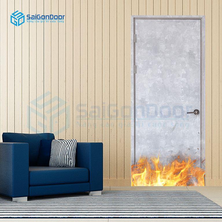 Cửa gỗ chống cháy MDF vân đá lai mắt và sang trọng