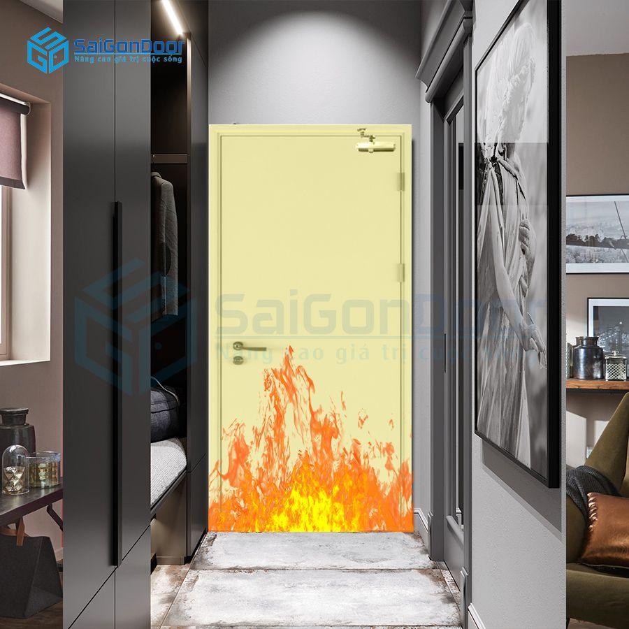 Cửa lối thoát hiểm phòng trà màu vàng nổi bật TCC.P1-C2