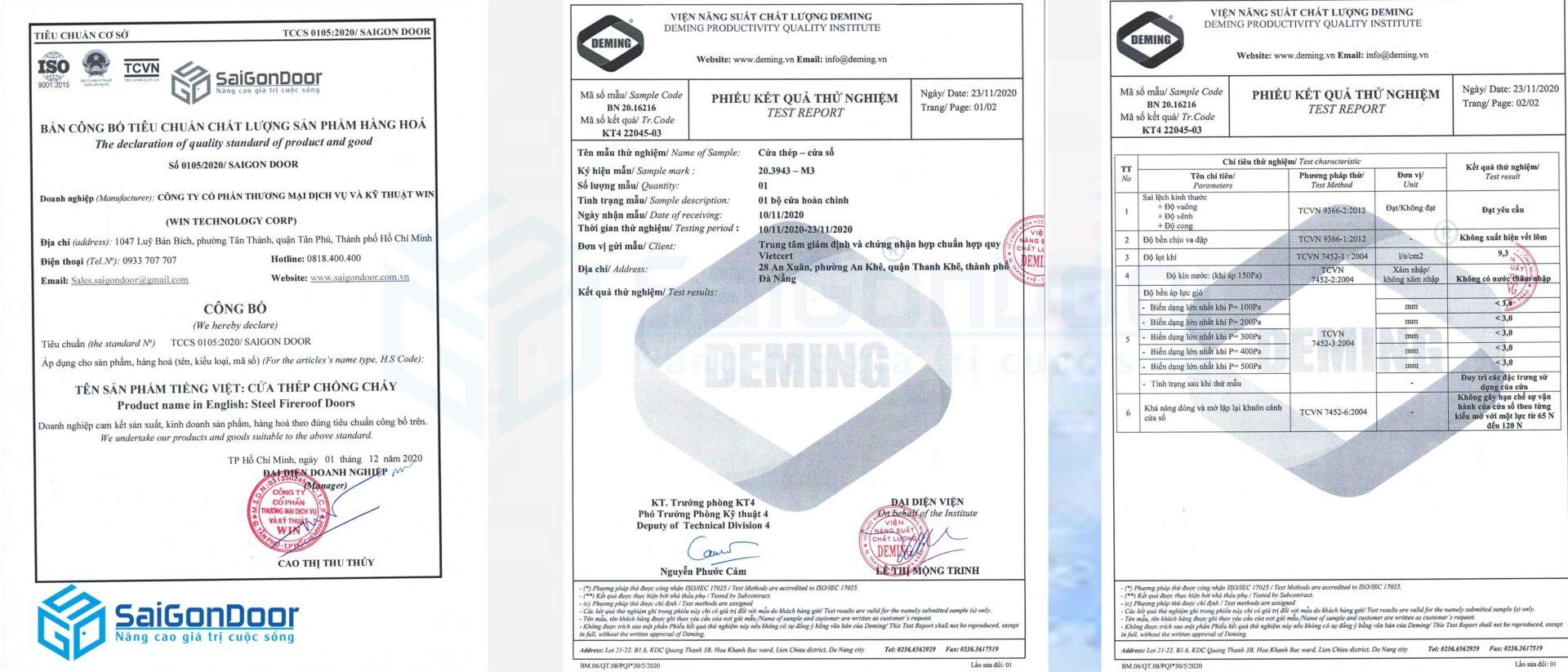 Giấy kiểm định chất lượng về cửa thép