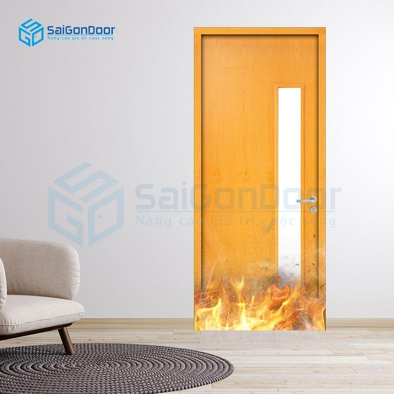 Cửa ngăn cháy 1 cánh Veneer có ô kính dài P1G1