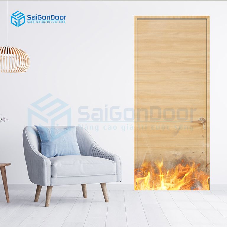 Cửa cách âm an toàn phòng ngủ MDF Laminate van ngang