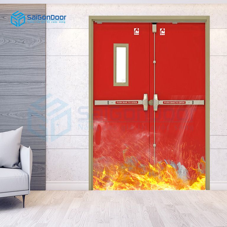 Cửa ngăn cháy dùng thanh thoát hiểm cho nhà xưởng