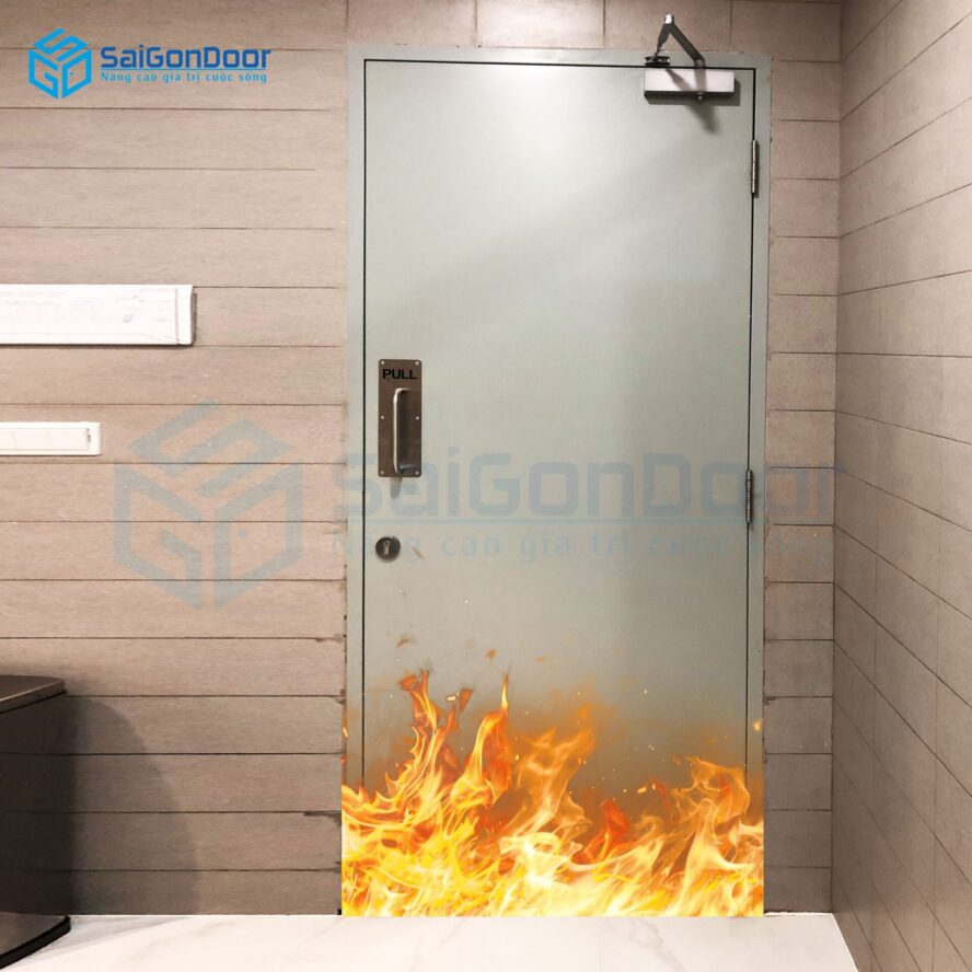 Cửa thép ngăn cháy thoát hiểm tay co thủy lực