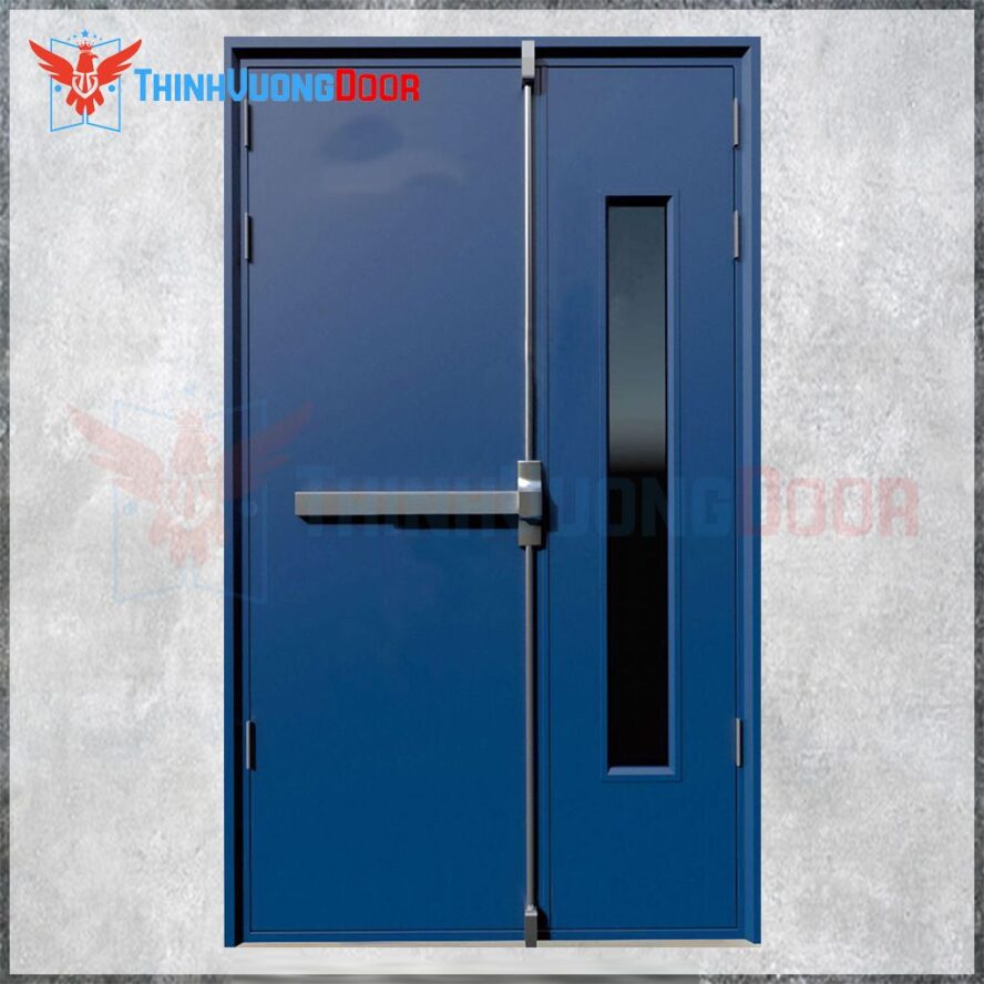 Cửa thép chống cháy 2P1G1 xanh dương