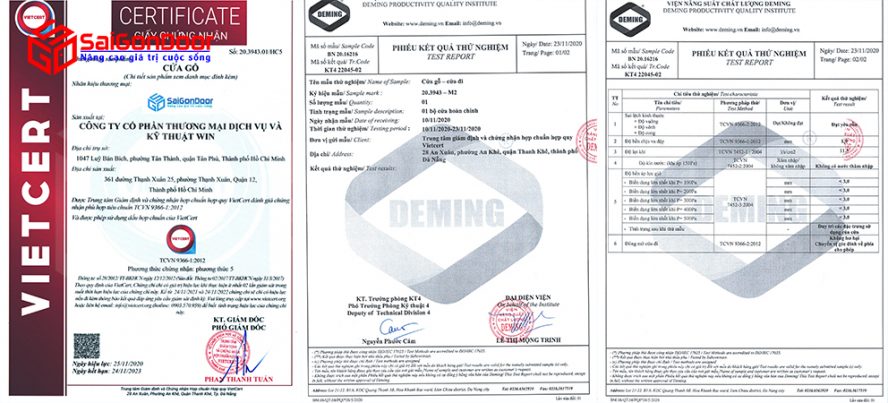 Giấy chứng nhận về chất lượng cho dòng cửa gỗ HDF Sài Gòn