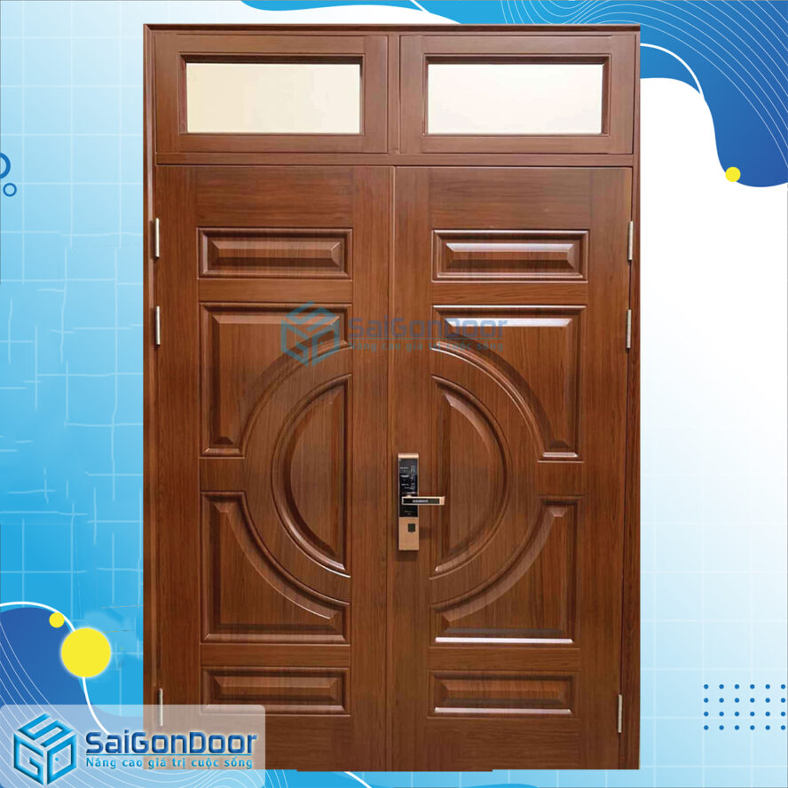 Cửa thép vân gỗ 2 cánh có ô fix