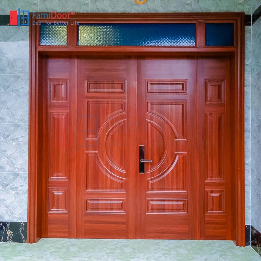 Mẫu Cửa thép vân gỗ 4 cánh đẹp