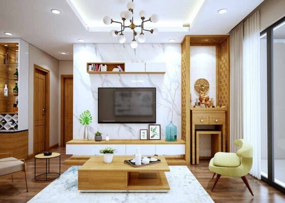 Những mẫu đẹp và những lưu ý khi thiết kế phòng khách kết hợp bàn thờ