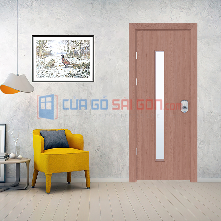 Cửa thông phòng bằng nhựa vân gỗ fix kính Cửa đi thông phòng