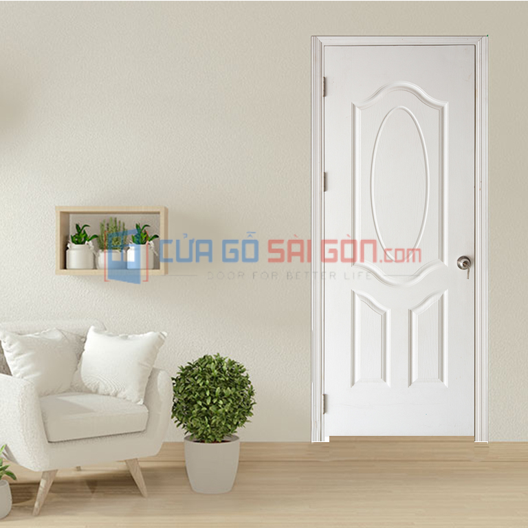 Mẫu cửa gỗ công nghiệp HDF melamine màu trắng