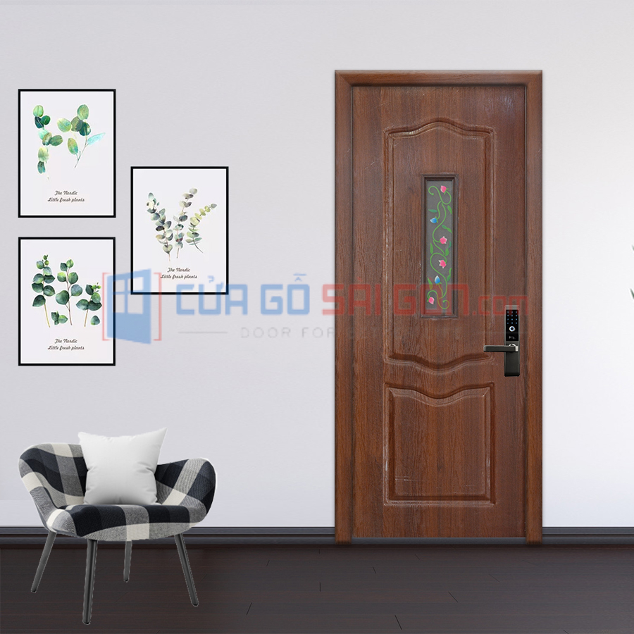 Mẫu cửa toilet nhựa Đài Loan fix kính hoa văn Cửa nhựa toilet