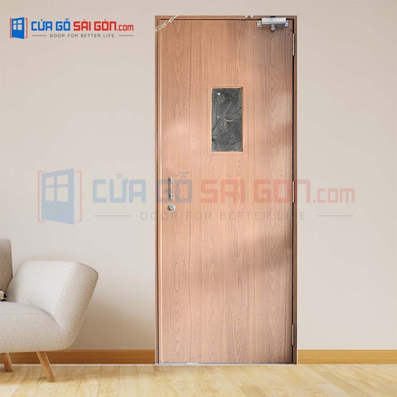 Mẫu cửa thép chống cháy màu vân gỗ sang trọng, ấm cúng