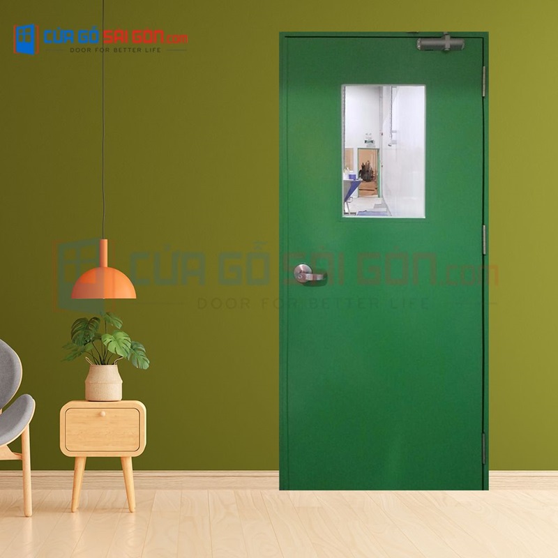 Mẫu cửa thép chống cháy màu xanh lá mang lại cảm giác gần gũi với thiên nhiên