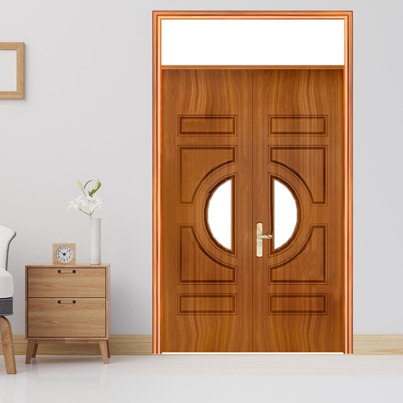 Mẫu cửa thép vân gỗ 2 cánh cho cửa thông phòng hoặc cửa ban công