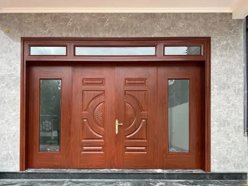 Mẫu cửa thép vân gỗ Tây Ninh 4 cánh rộng rãi