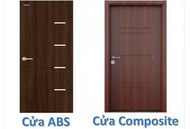 So sánh cửa nhựa ABS và cửa nhựa Composite về cấu tạo Cửa ABS được cấu tạo bởi 5 lớp bao gồm: Ở giữa là lõi giấy tổ ong có tính năng cách nhiệt, chống cháy. Tiếp đó 2 bên là tấm nhựa ABS, lớp bề mặt phủ Deco Sheet. Khung bao là thanh PVC Foam. Ngoài ra, cửa còn được gia cố thêm lõi LVL giúp cánh cửa tăng thêm được độ cứng. Các chất liệu trên cửa được kết nối bằng keo và đinh chuyên nghiệp. Do đó tính đồng nhất không đều đều. Cửa Composite có cấu tạo từ bột gỗ và nhựa PVC được ép đùn ở nhiệt độ cao. Độ dày cánh cửa từ 40-42mm. Bề mặt cửa Composite được phủ PVC vân gỗ. Cửa sử dụng khuôn 43 và nẹp cài rộng 50mm cũng từ nhựa composite giả gỗ đùn ép. Cửa nhựa Composite sử dụng công nghệ ép chân không, không dùng keo. Do đó tính đồng nhất cao hơn cửa nhựa ABS. Về tính thẩm mỹ của 2 loại cửa Cửa ABS có bề mặt phủ Deco- Sheet tạo nên lớp vẫn gỗ tự nhiên và đều màu. Thiết kế cửa có mẫu mã đa dạng. Về mặt hoàn thiện thì cửa ABS ở mức độ trung bình. Cửa có kết nối bằng đinh. Do đó các vết đinh có thể làm giảm tính thẩm mỹ của loại cửa này. Cửa ABS không có khả năng chống xước. Cửa composite được phủ film PVC. Bởi vậy chúng có lớp vân gỗ rất giống với vân gỗ tự nhiên và khá đều màu. Khi sờ tay vào bề mặt bạn cũng cảm nhận được những vết sần như đang sờ vào gỗ thật. Về tính thẩm mỹ thì cửa nhựa composite được đánh giá cao hơn cửa ABS.