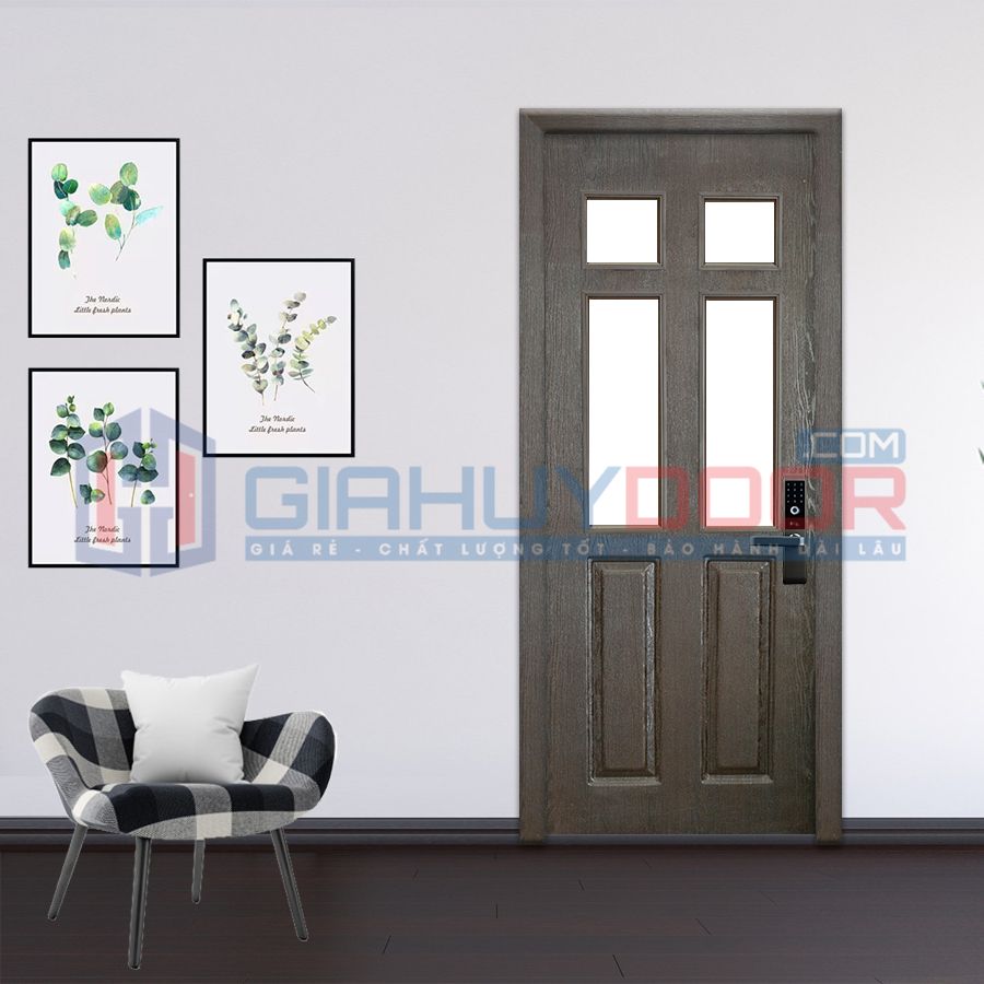 Cửa nhựa giả gô ô kính mờ Cửa nhựa gỗ giả có ô kính