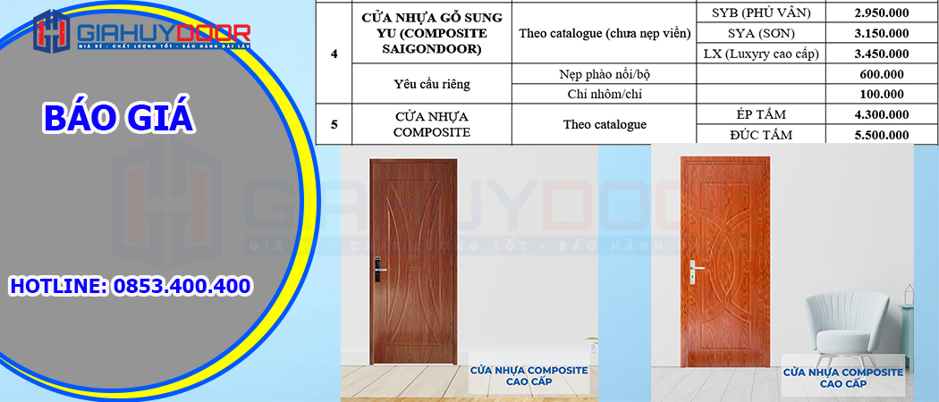 Bảng báo giá cửa nhựa gỗ Composite tháng 10 năm 2021