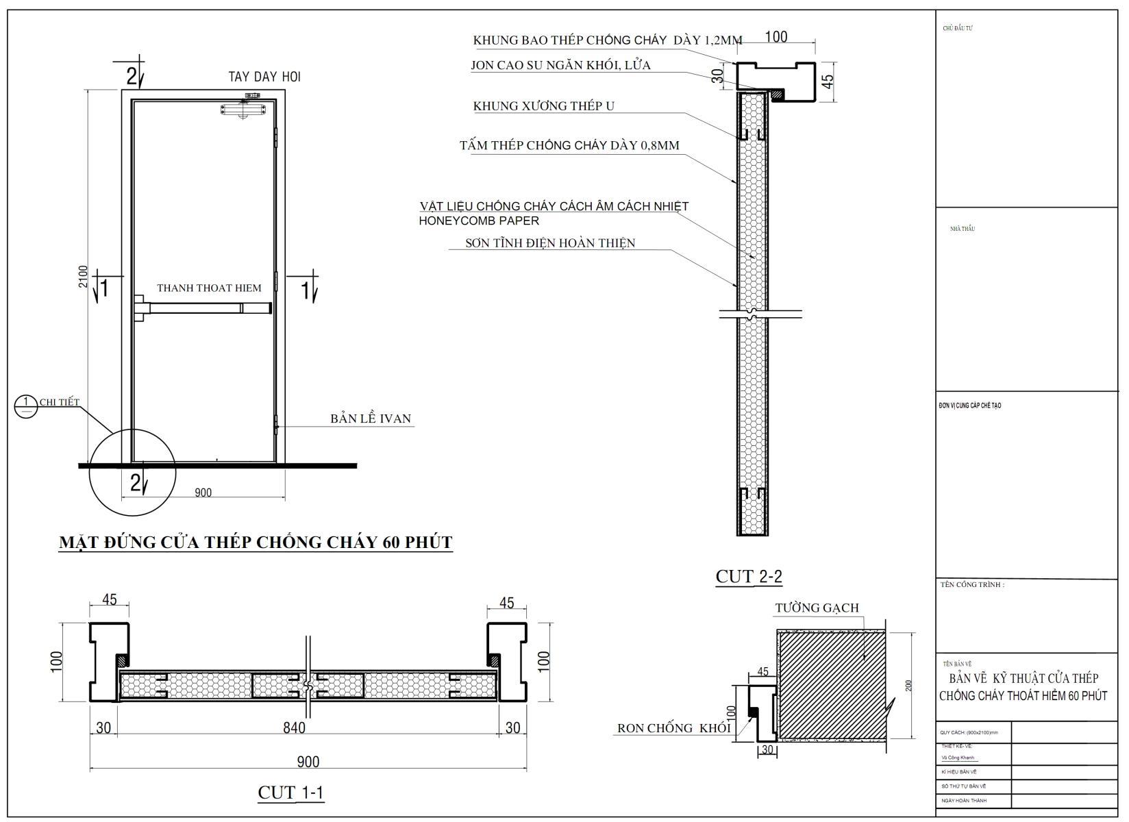 Bản vẽ thiết kế cửa thép chống cháy 60 phút, 90 phút, 120 phút